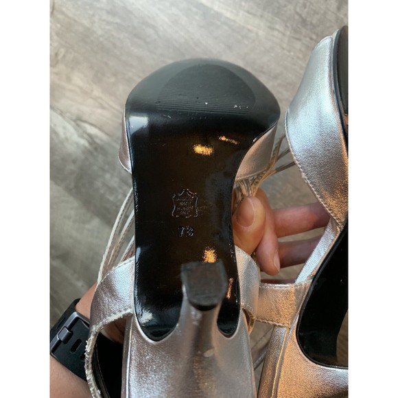 CAPARROS STRAPPY SLINGBACK SANDALS SILVER WEDDING FORMAL SHOES WOMENS SIZE 7 - Picture 6 of 10